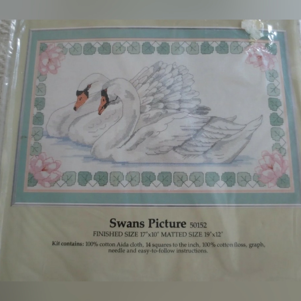 1984 Sealed CANDAMAR SWANS PICTURE Counted Cross Stitch Kit X 2